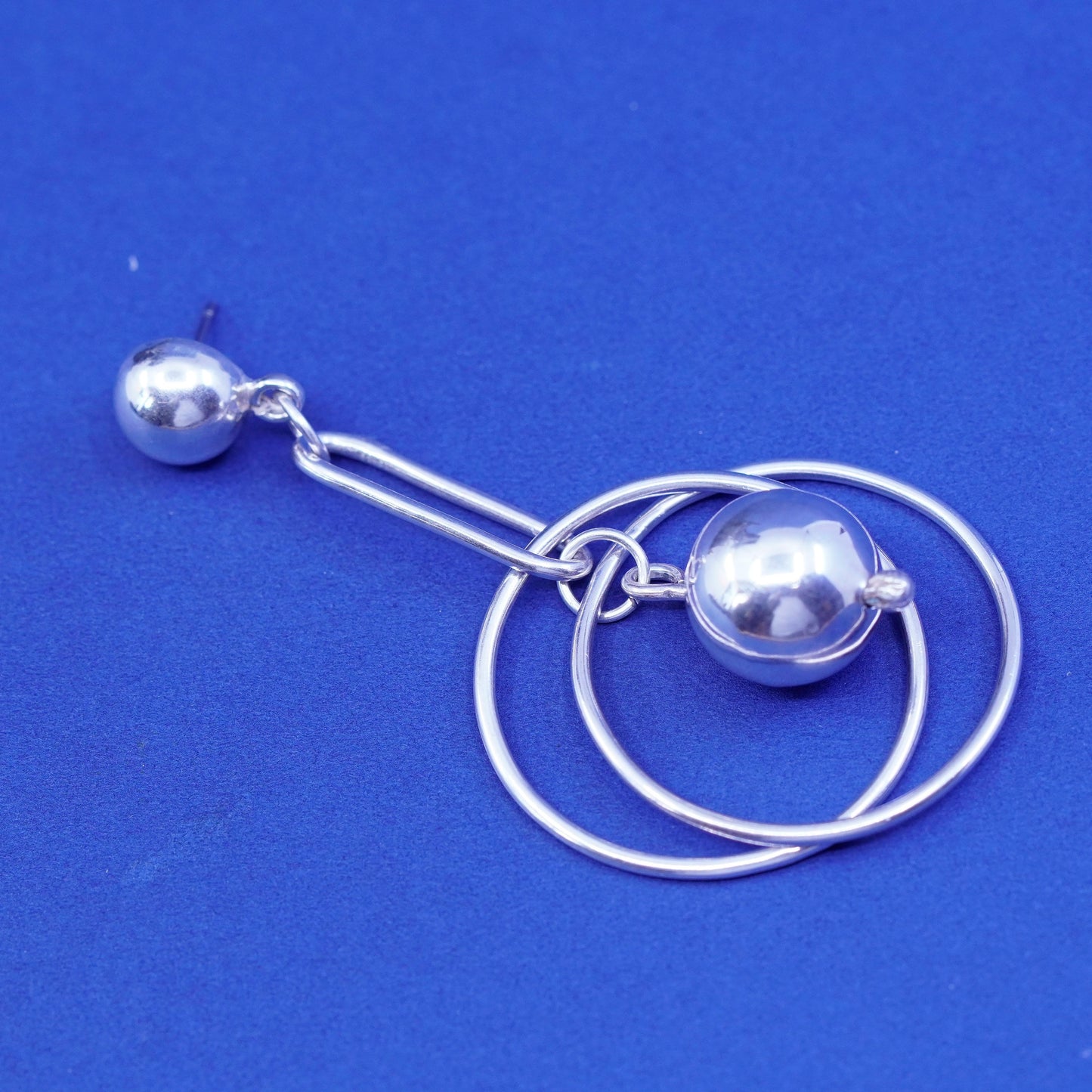 Vintage sterling silver handmade earrings, Mexico 925 entwined circles beads