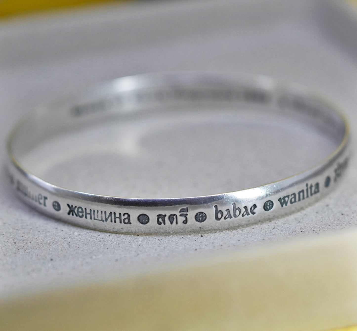 8.75”, Avon sterling silver bracelet, quote 925 cuff“woman of earth fragrance