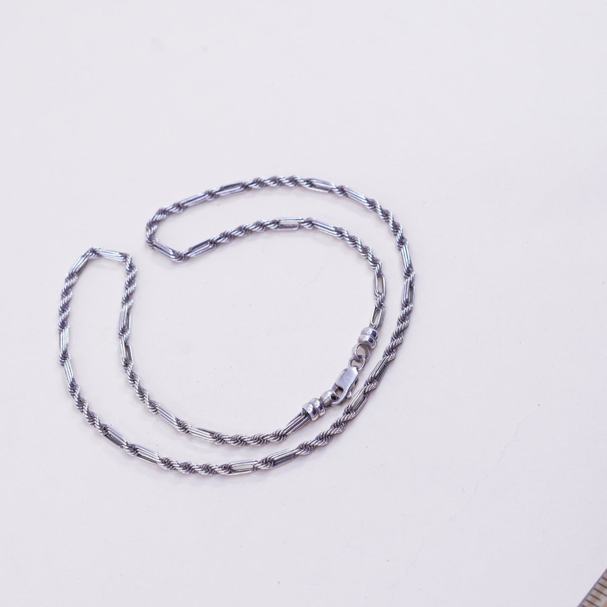 18”, 3mm, Vintage Peru sterling 925 silver elongated chain, necklace