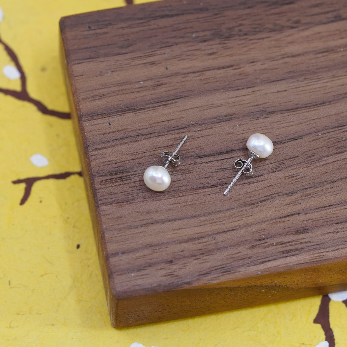 Vintage Sterling silver handmade earrings, 925 gray pearl studs