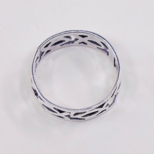 Size 9, Vtg Sterling Silver Handmade Ring 925 Band Fish Cut Out, Stamped 925