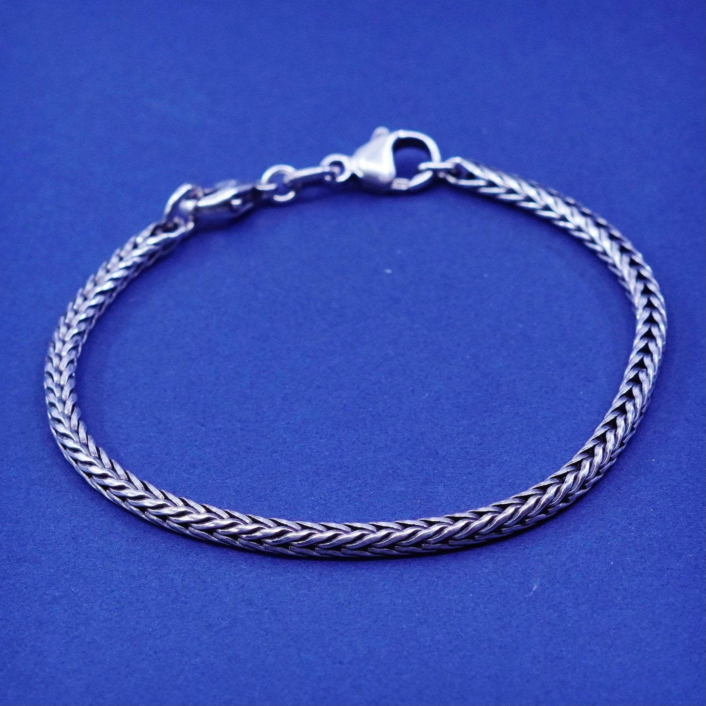 7.5”, vintage Sterling silver handmade bracelet, bold 925 wheat chain