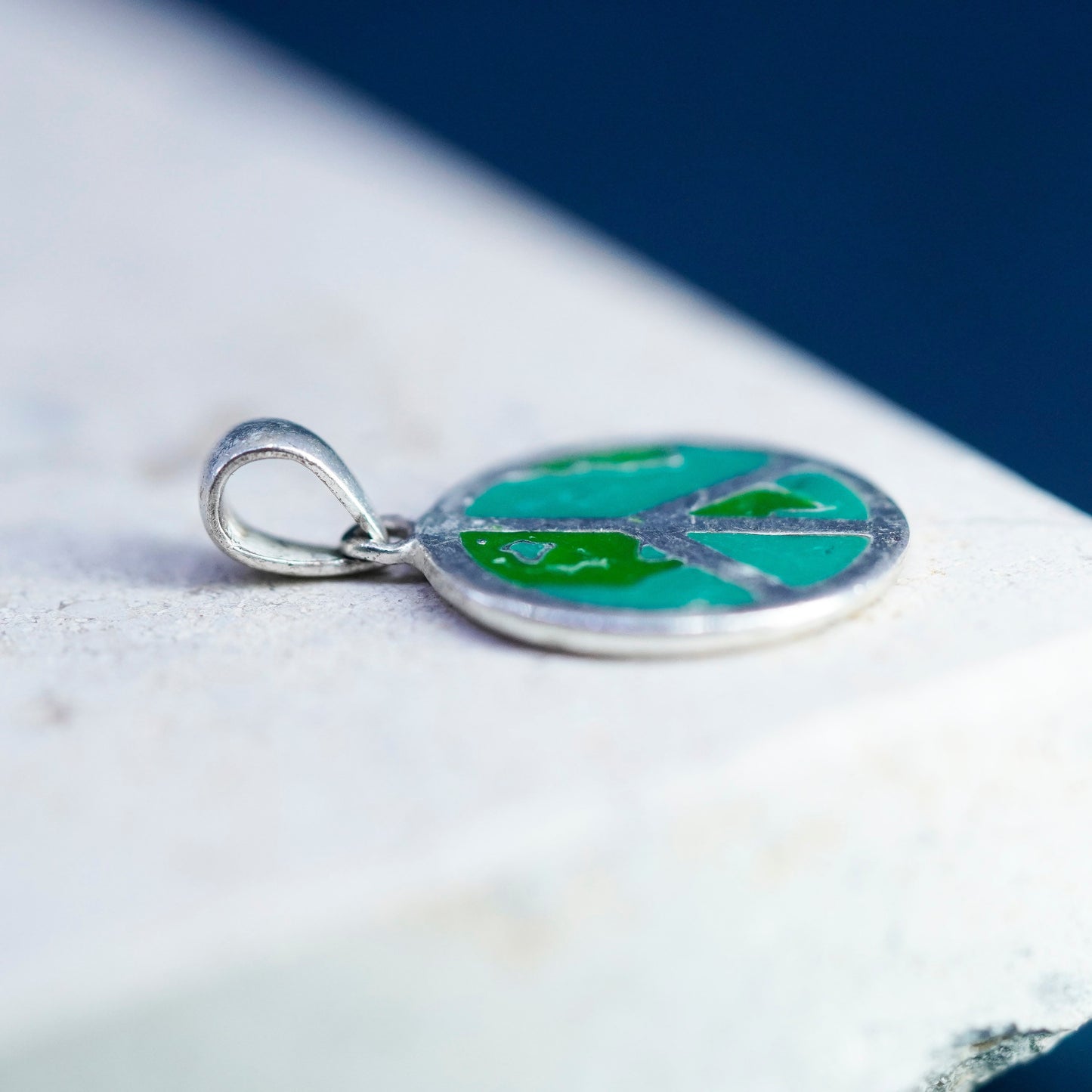 Vintage Sterling silver pendant, 925 peace symbol, CND symbol with enamel