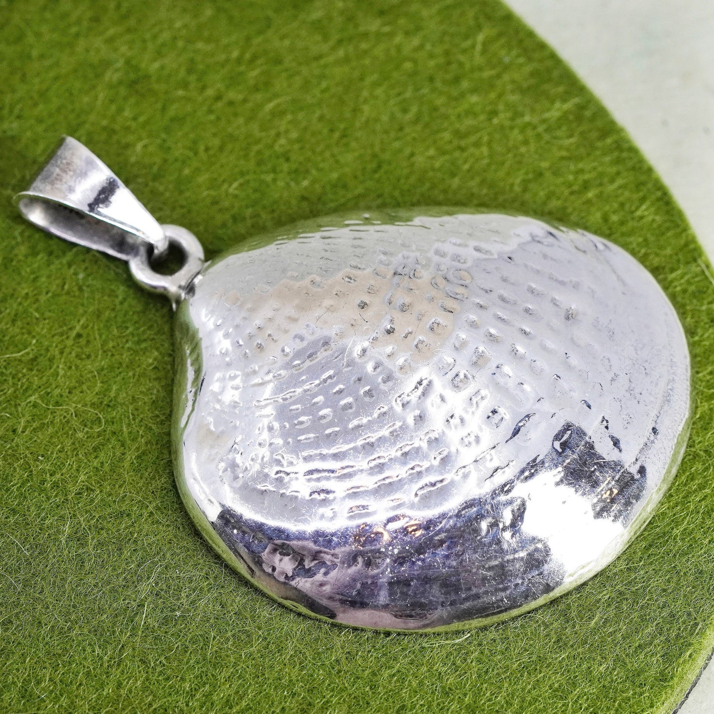 Vintage sterling silver handmade pendant, huge 925 shell
