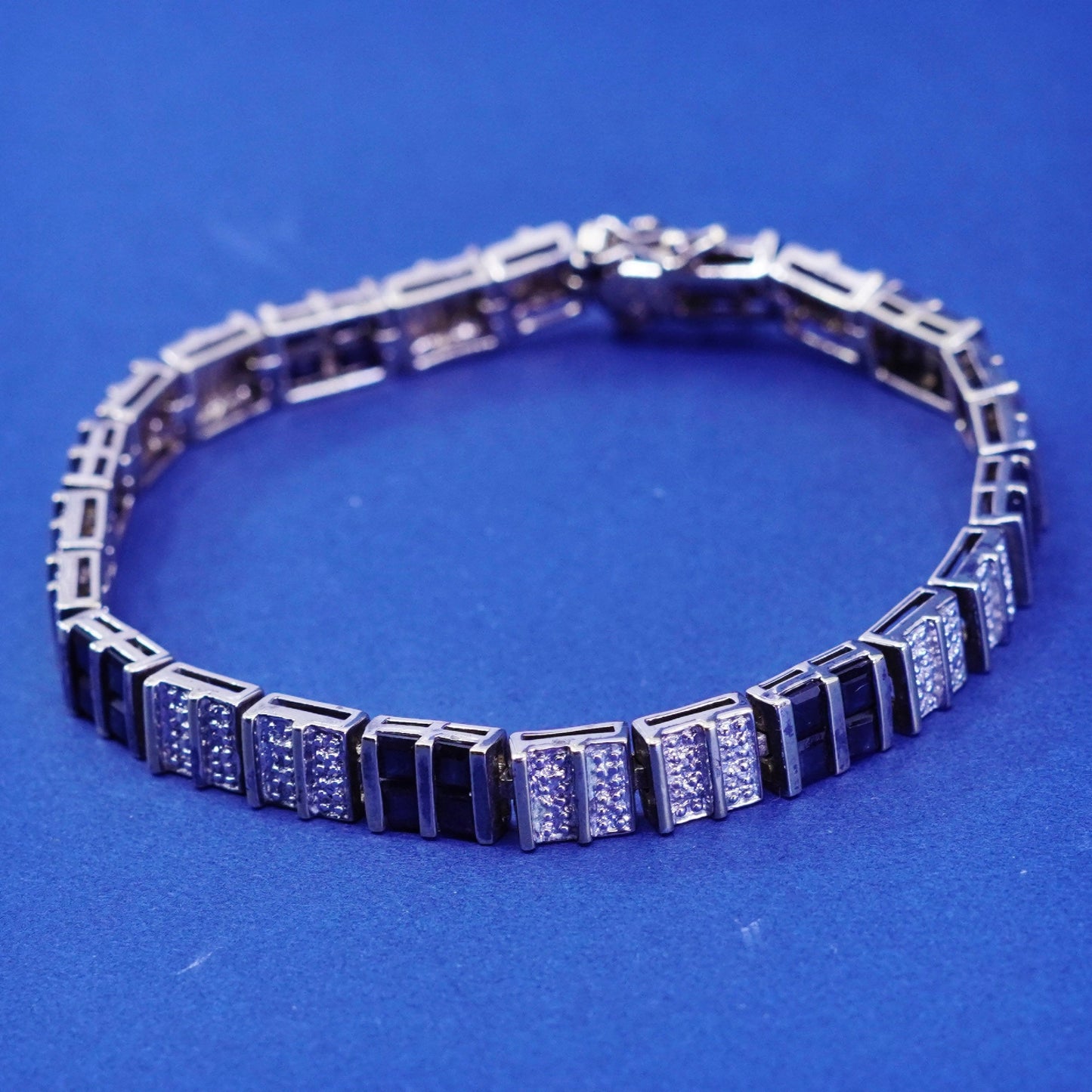 7.25”, vermeil, gold over sterling 925 silver tennis bracelet sapphire diamond