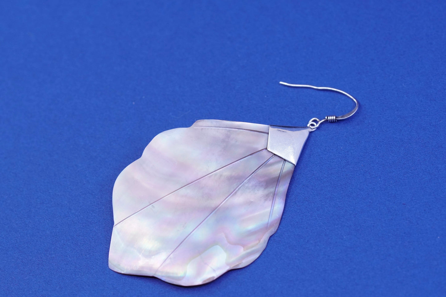 Vintage sterling 925 silver handmade earrings with feather abalone dangles