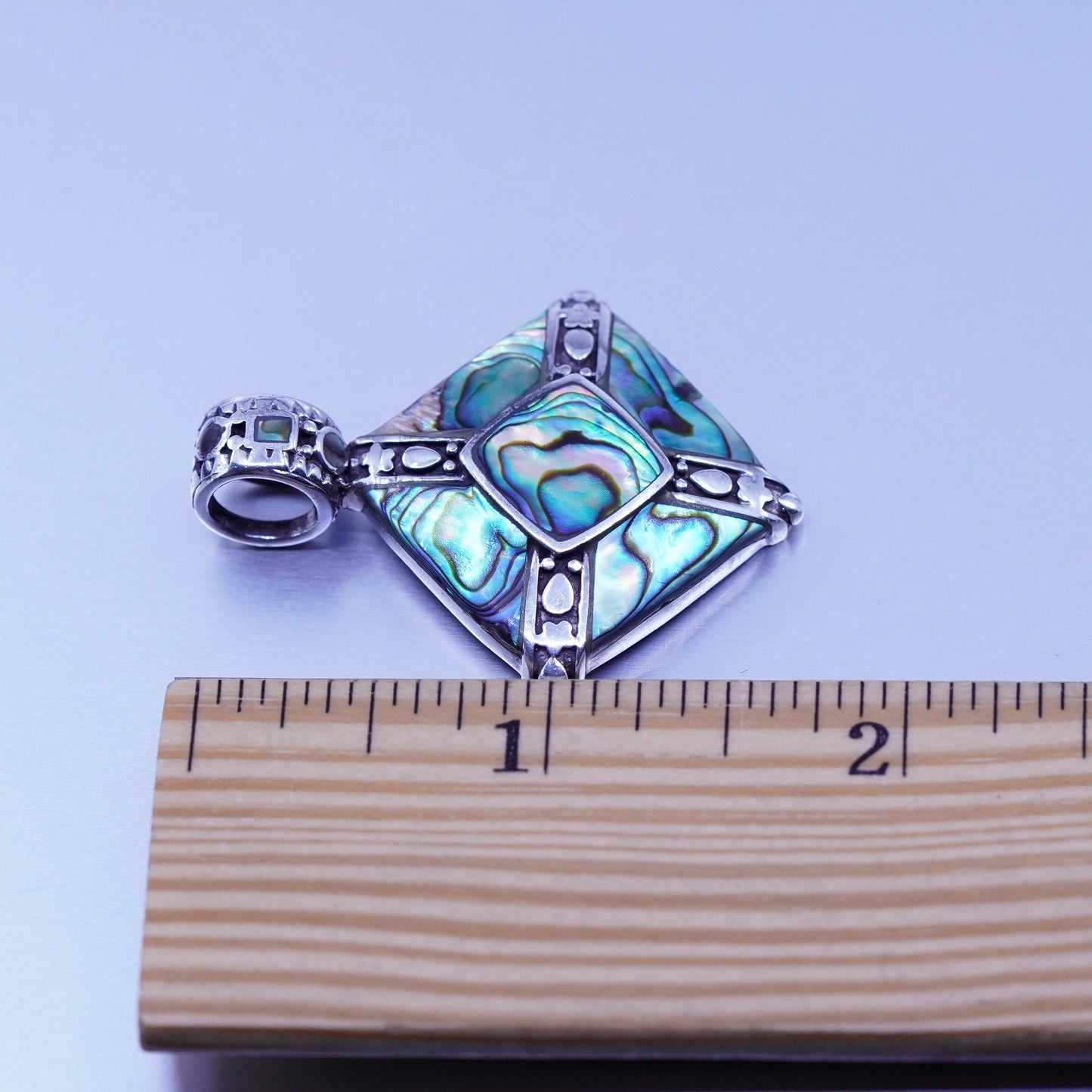 antique sterling 925 silver pendant with abalone and filigree
