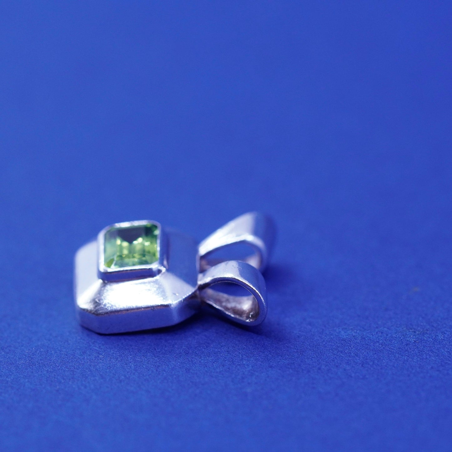 Vintage Sterling silver handmade pendant, 925 square with peridot