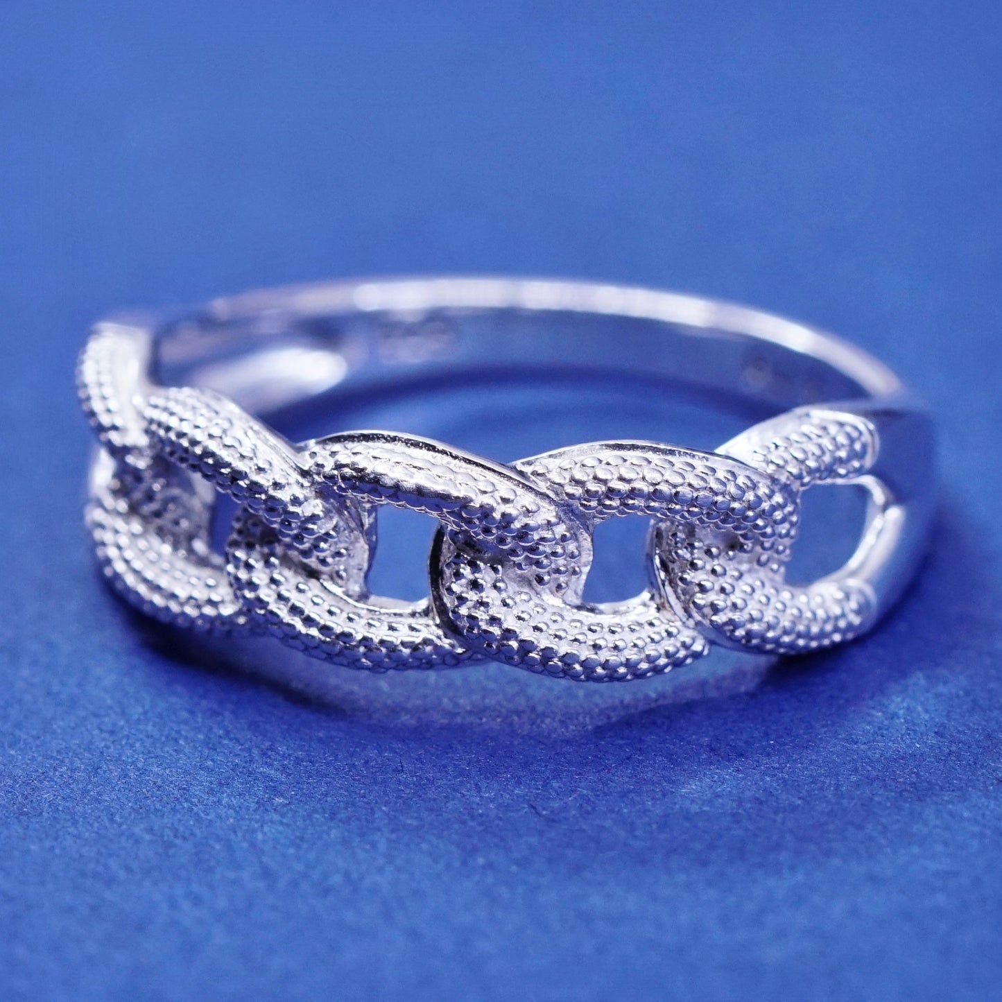 Size 8, vintage RJ Sterling silver handmade ring, 925 texture chain band