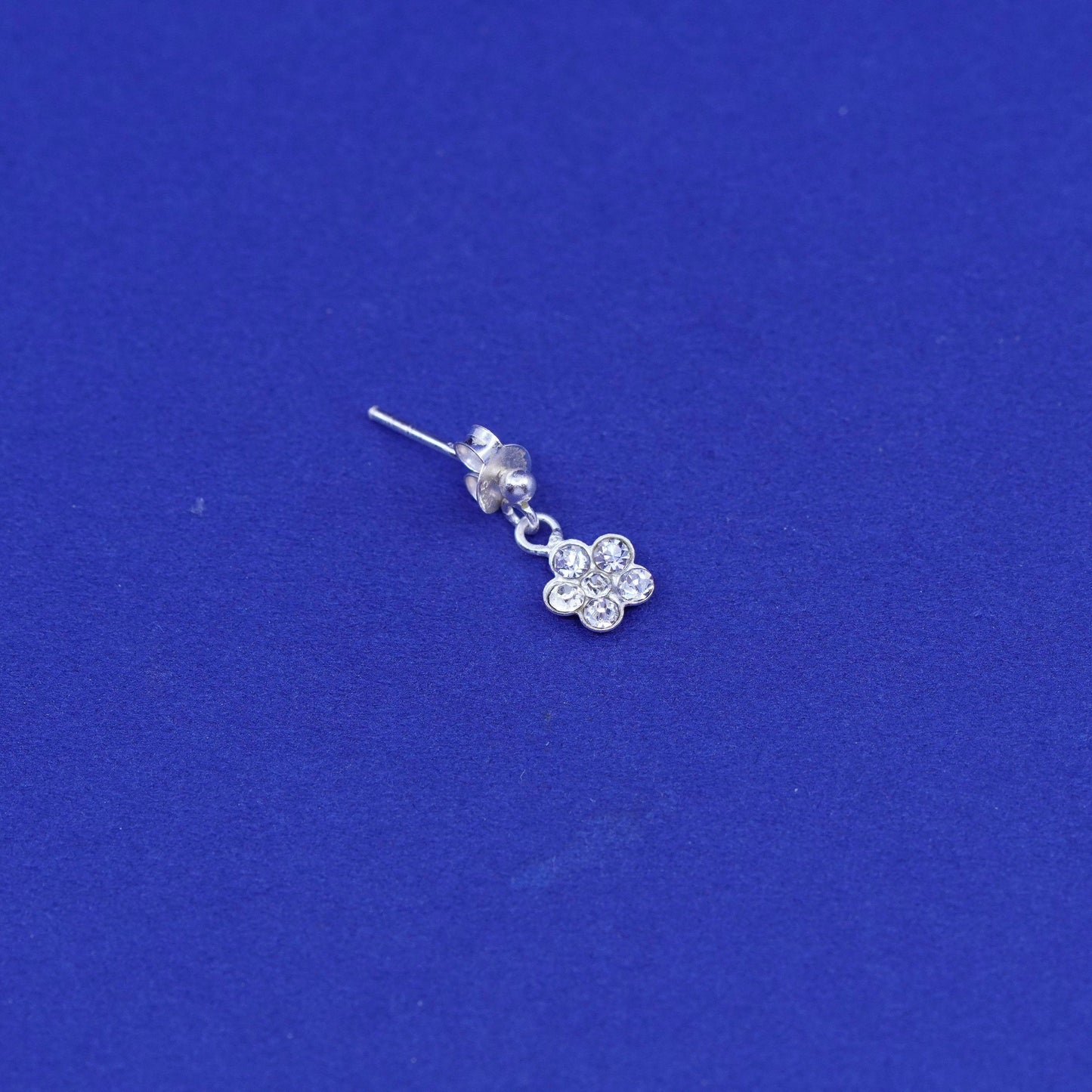 Sterling silver handmade earrings, 925 flower drops with cz inlay