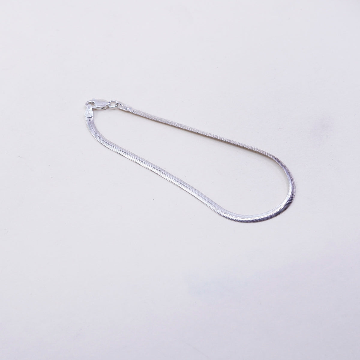 8”, 4mm, Vintage sterling silver flatten snake bracelet, 925 chain