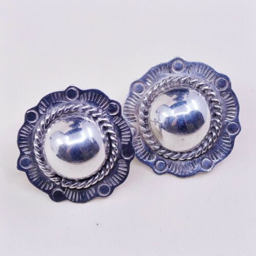 VINTAGE Mexico Sterling Silver .925 FLOWER DESIGN Studs EARRINGS W Cable Around
