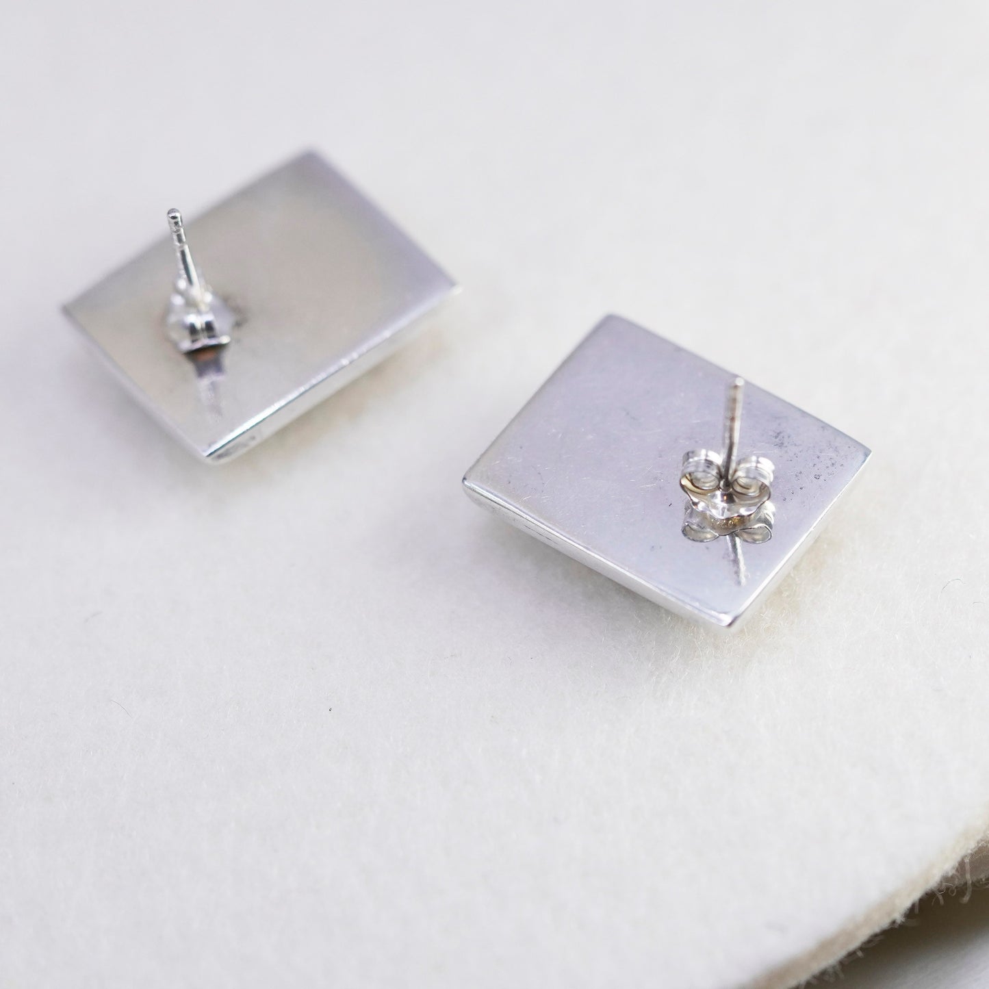 Vintage Sterling 925 silver handmade earrings, rectangular amber studs
