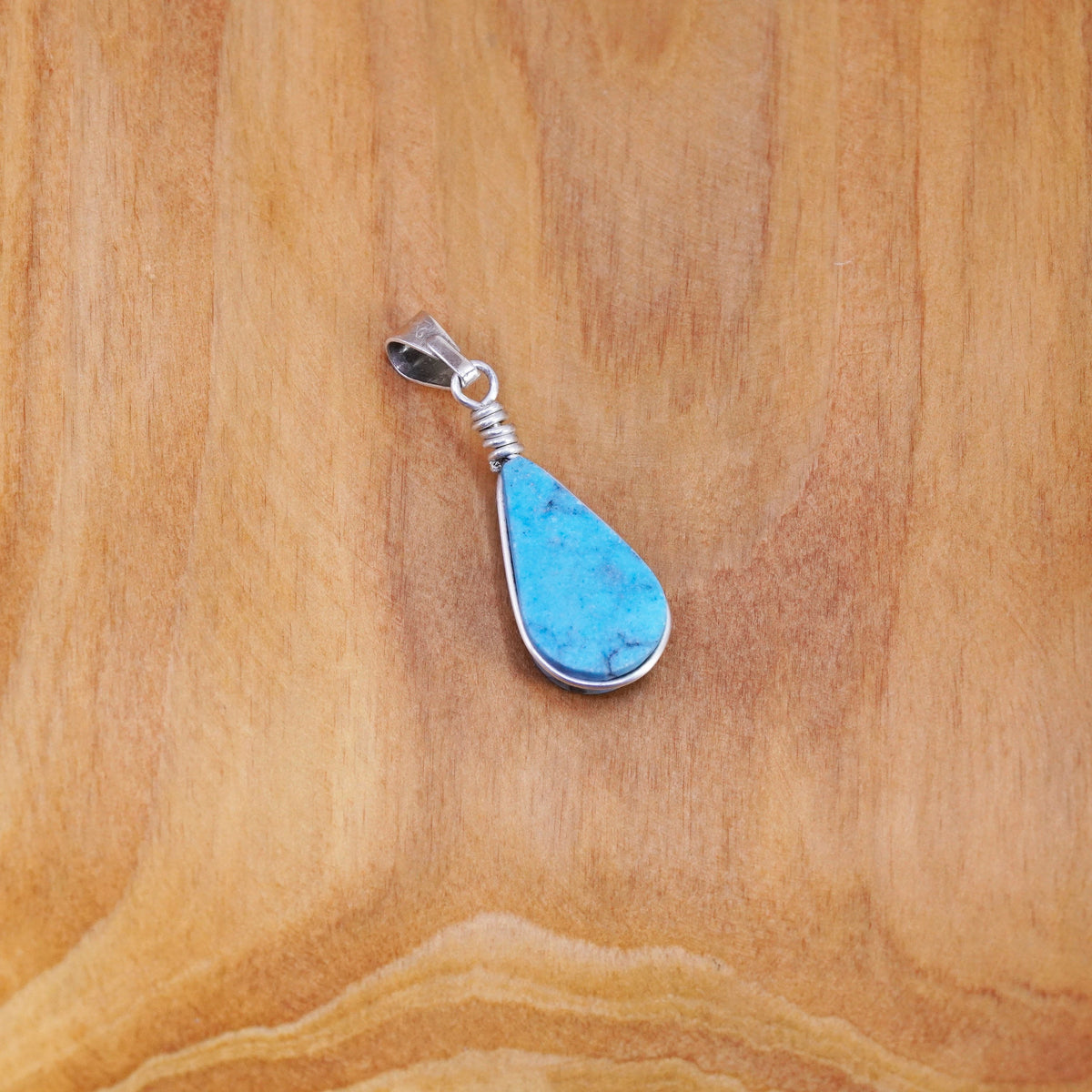 Vintage Sterling silver handmade pendant, 925 charm with teardrop turquoise