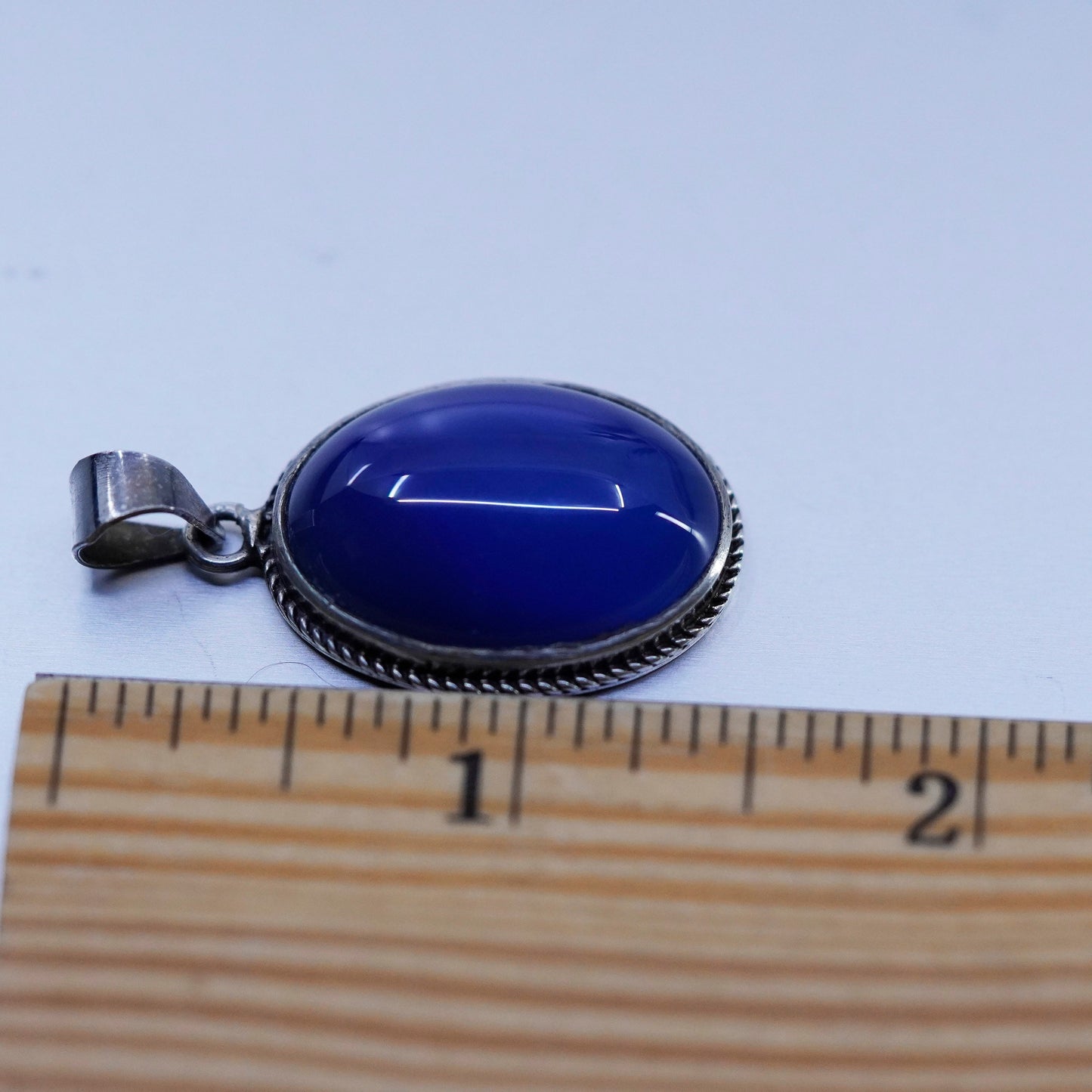 Vintage sterling 925 silver handmade oval pendant with blue agate