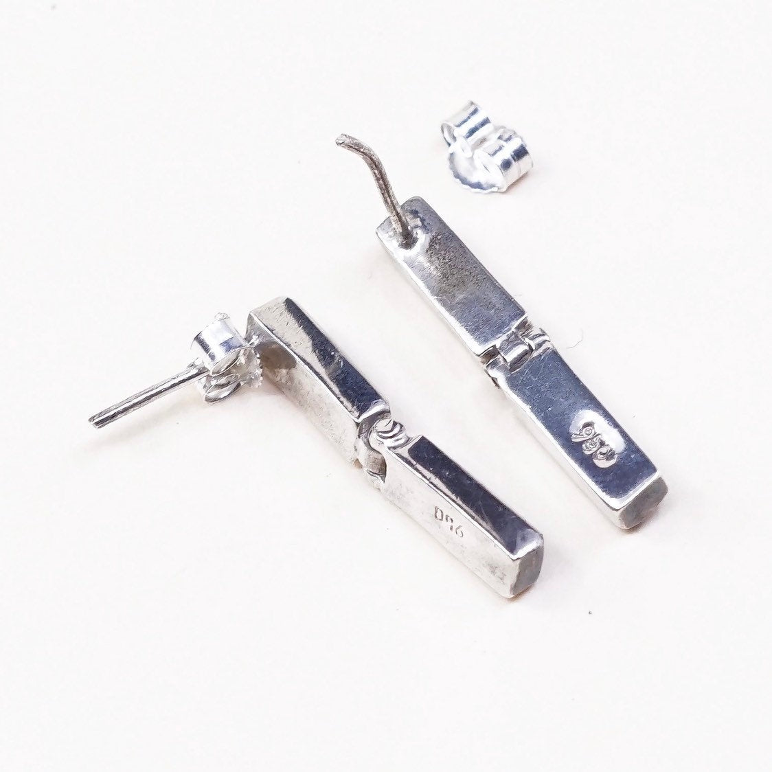 VTG 925 silver handmade earrings w/ obsidian drops, elegant, simple