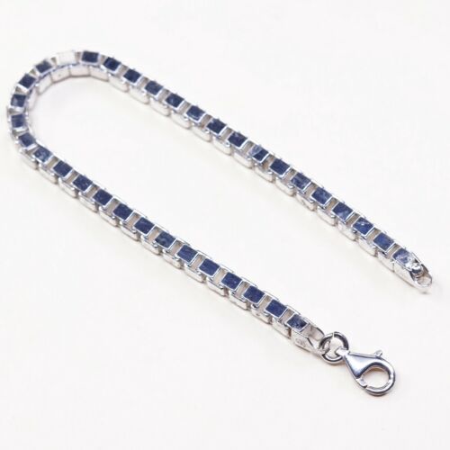 7.5”, 5mm, Vtg Sterling Silver bracelet, 925 Italy Solid Box chain, Stamped 925