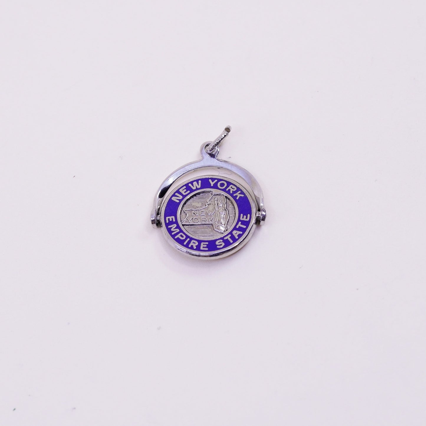 vtg Sterling 925 silver handmade pendant New York Empire State spinner charm
