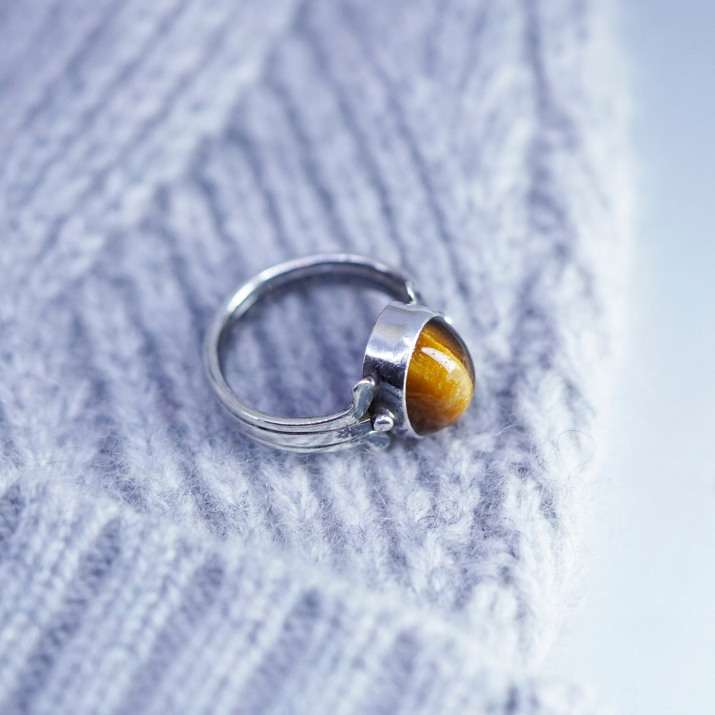Size 5, vintage Sterling 925 silver handmade ring with golden tiger eye