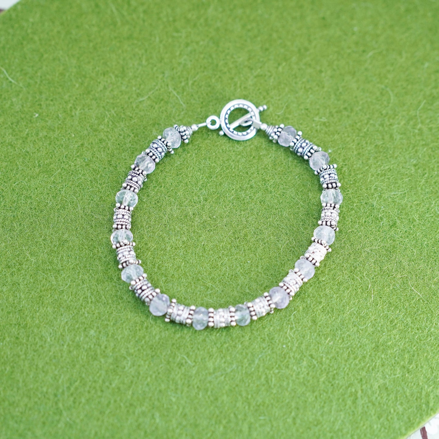 6.5” Vintage 925 Sterling silver handmade bracelet, amethyst beads