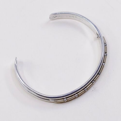 7”, Vtg Two Tone Sterling Silver Handmade wide Cuff, Aouthwestern 925 Bracelet