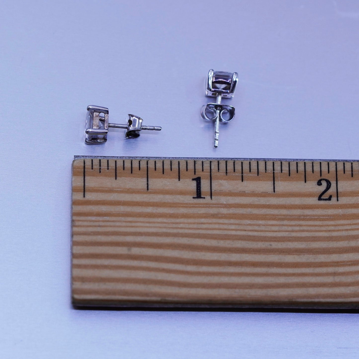 5mm, Vintage Sterling 925 silver handmade earrings, square cz studs