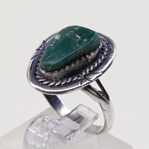 Sz 7.5 Vtg Native American Navajo Handmade Sterling 925 Silver W/ Turquoise Ring