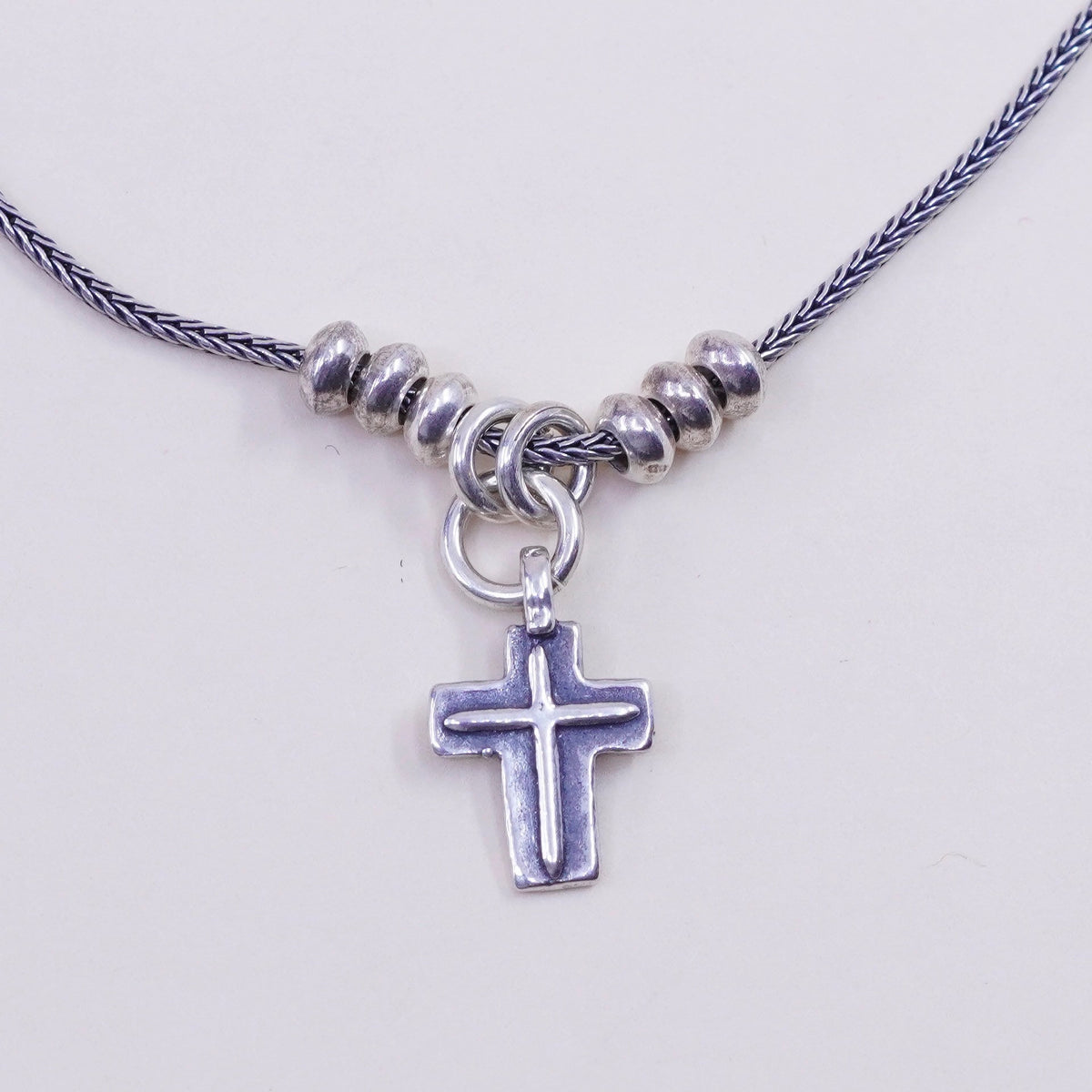 18”, israel handmade sterling silver wheat chain with cross pendant, necklace