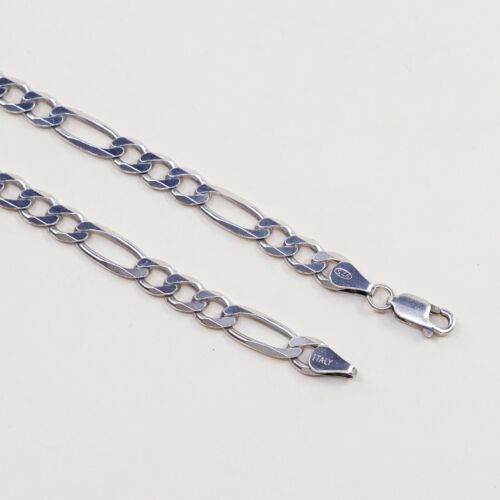 20” 6mm, Vtg 925 Sterling Silver Figaro chain necklace, Stamped 925 Italy