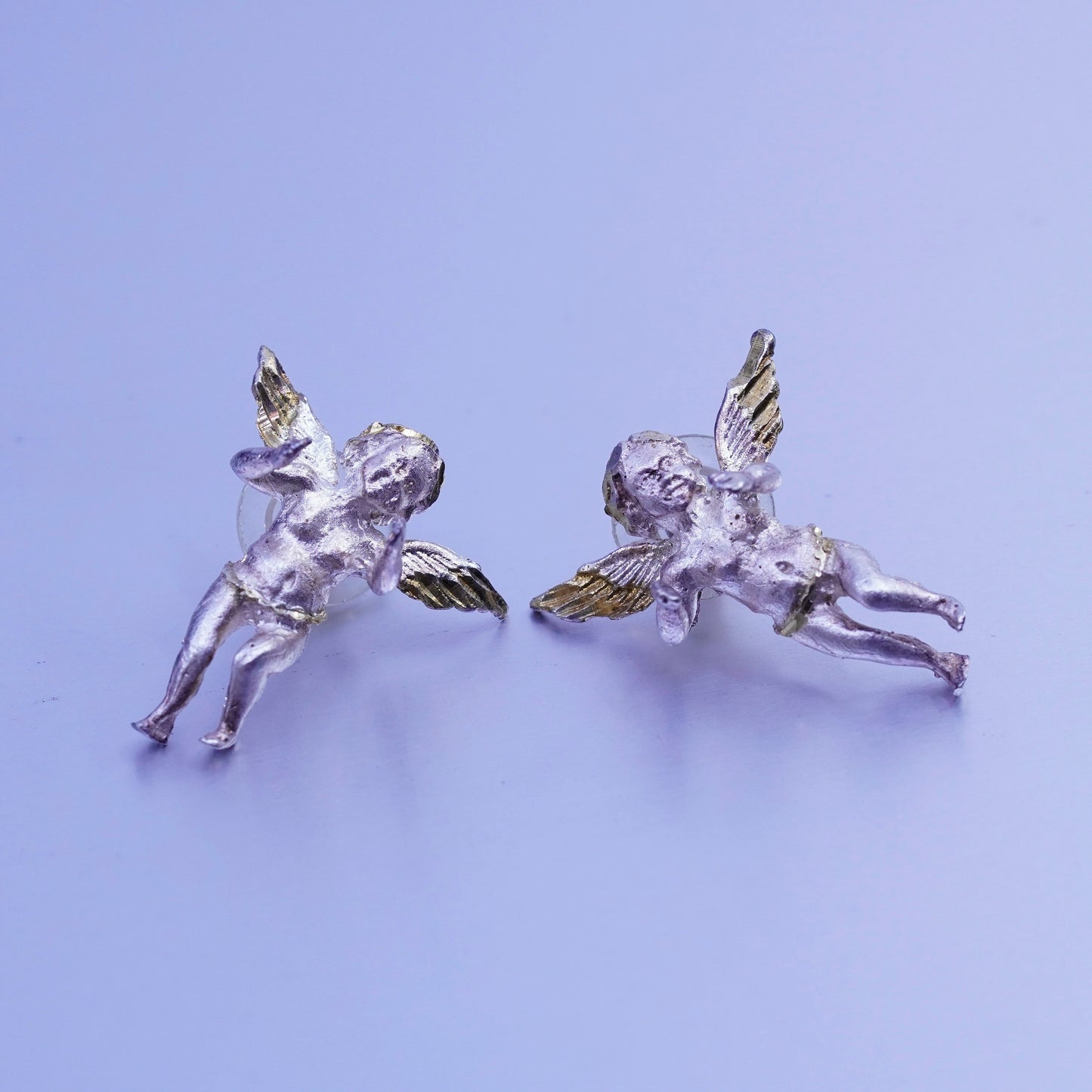 Vintage Sterling silver handmade earrings, 925 angel studs