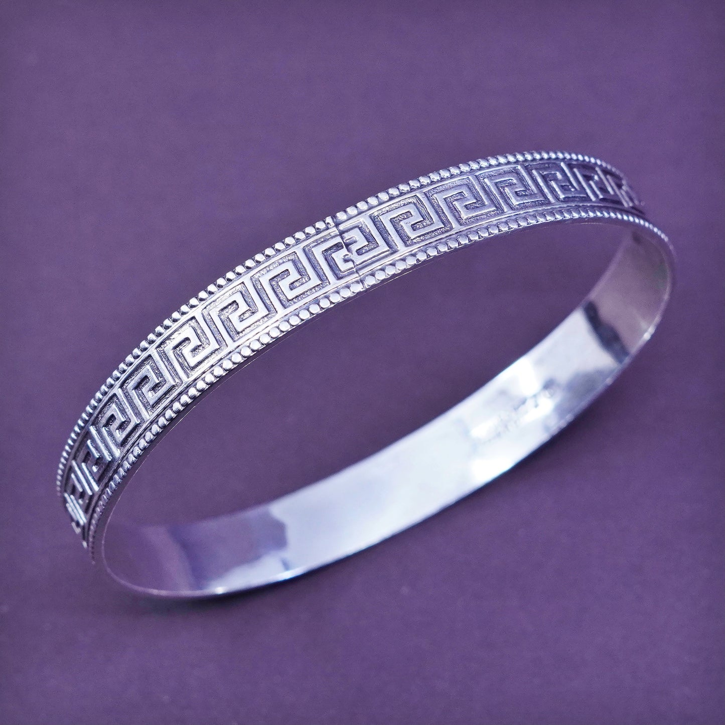 8”, Vintage Sterling silver handmade bracelet, 925 green key bangle