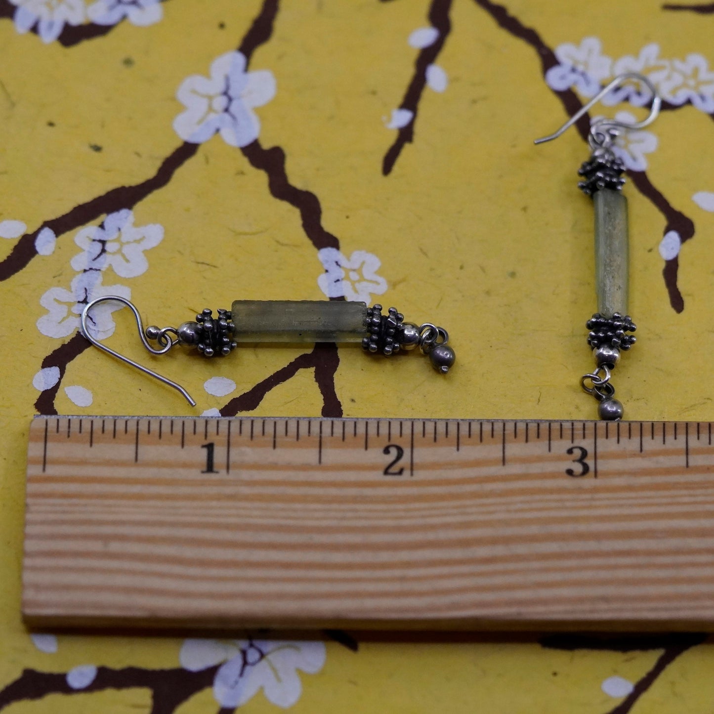 Vintage Sterling 925 silver handmade earrings with long Roman glass and beads