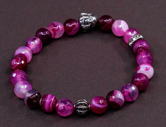 vtg handmade bracelet, elastic band w/ pomegranate red agate beads
