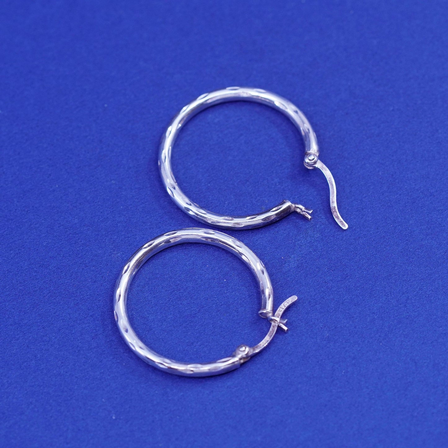 1”, vintage Sterling silver handmade earrings, textured 925 hoops, huggie