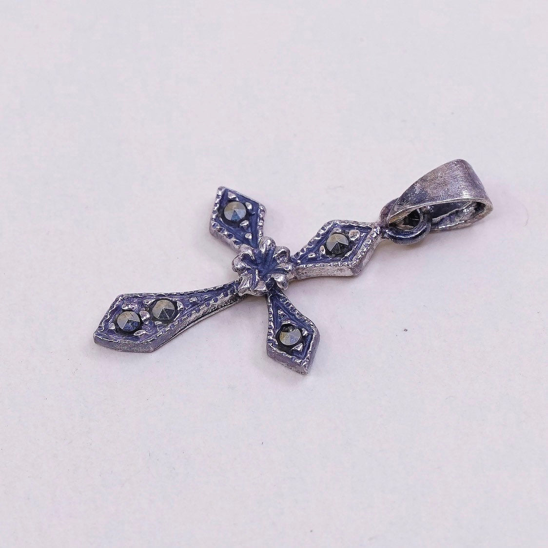 VTG handmade sterling silver cross, 925 silver with marcasite