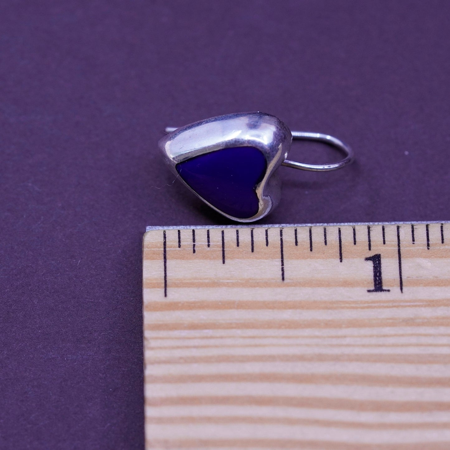 Mexico Southwestern 925 Sterling silver handmade earrings with blue onyx heart