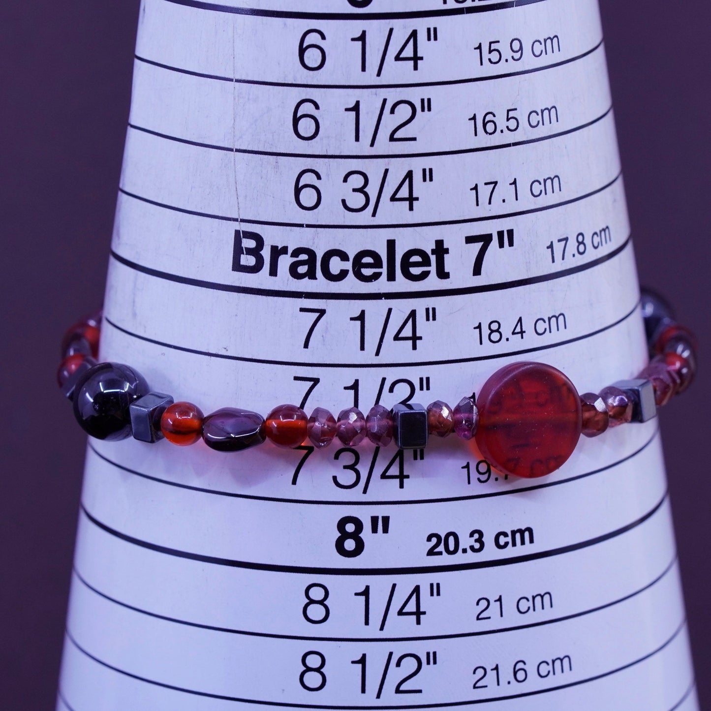 7.5”, Vintage Sterling 925 silver handmade bracelet, with ruby crystal garnet