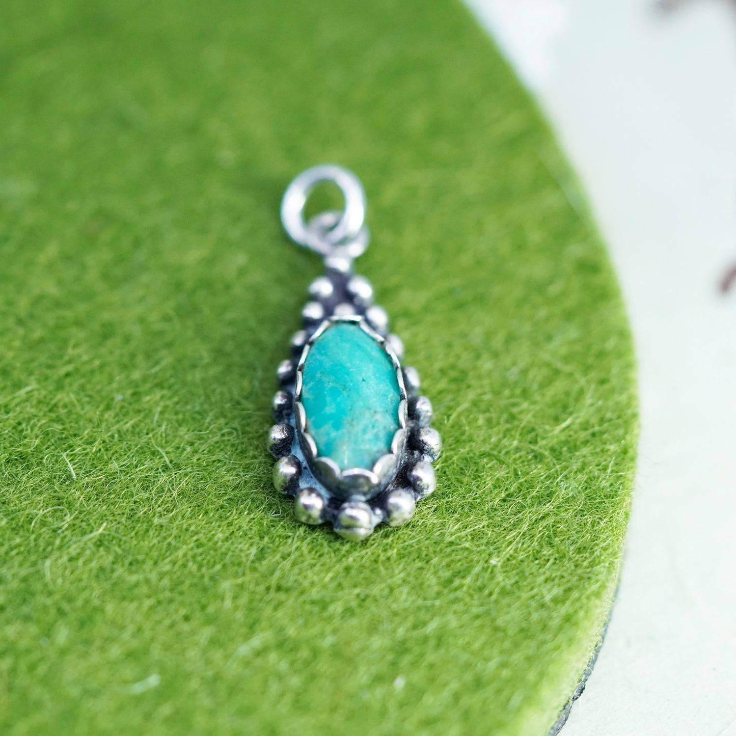 Southwestern sterling 925 silver handmade turquoise charm pendant with beads