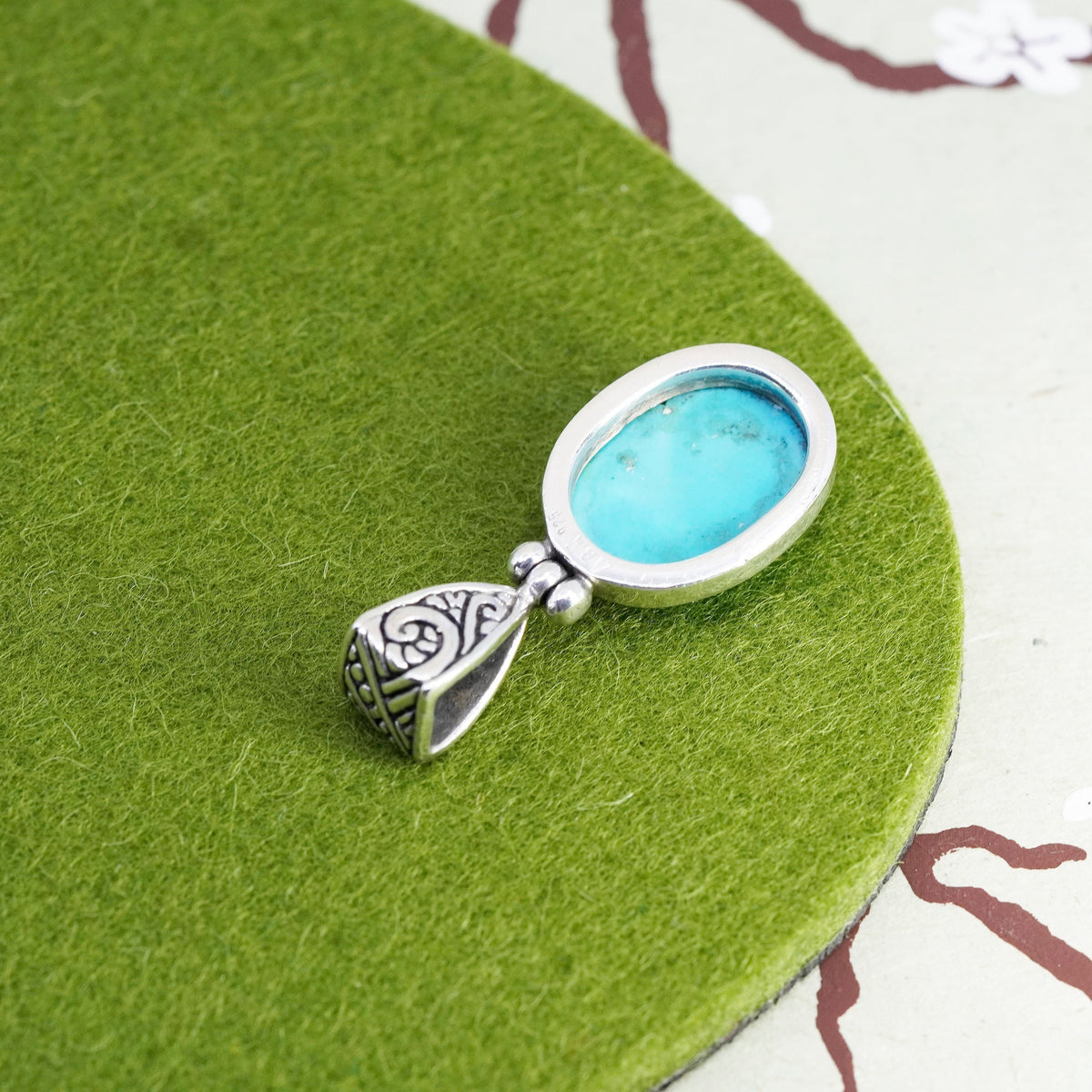 southwestern Sterling 925 silver handmade pendant w/ sleeping beauty turquoise