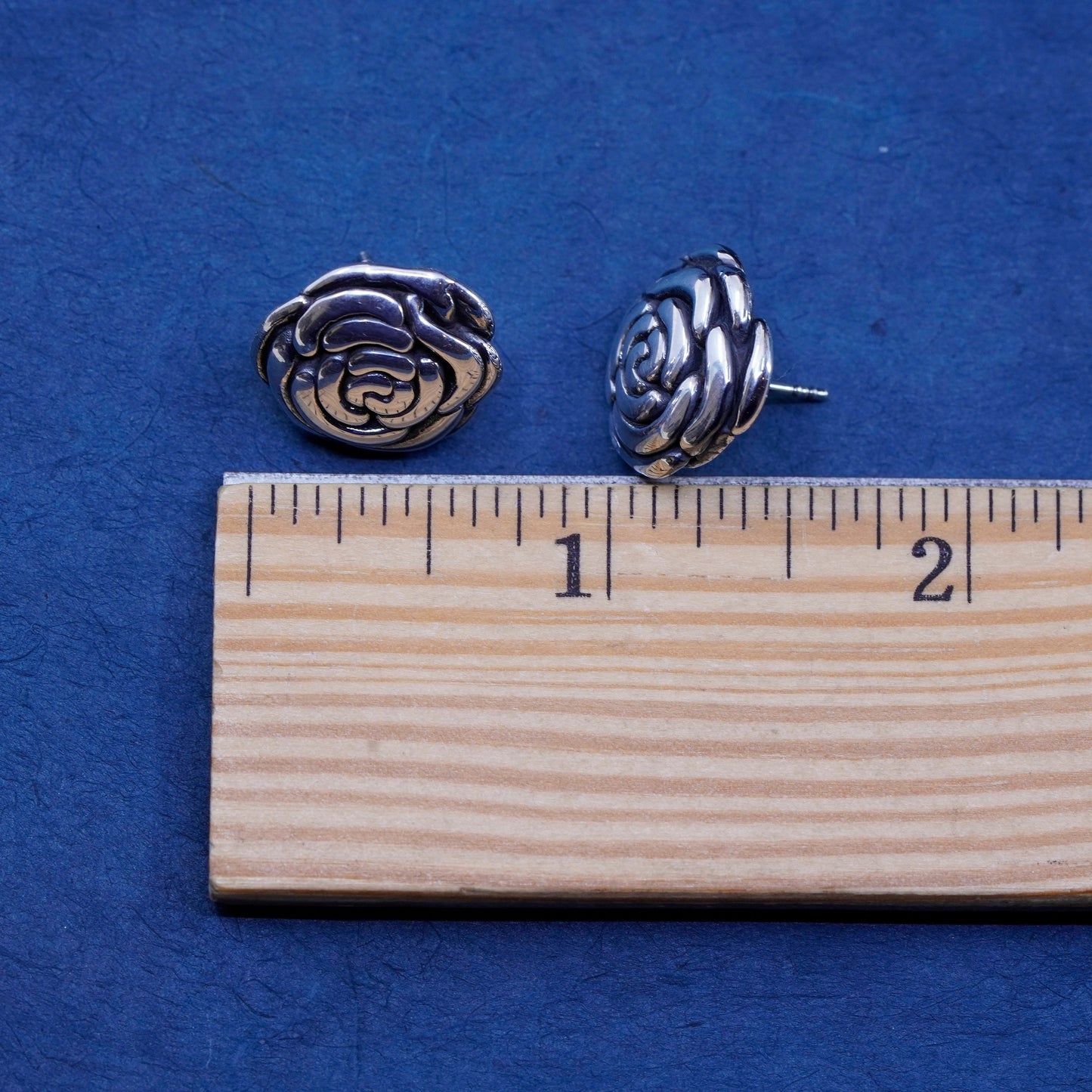 Vintage Sterling silver handmade earrings, 925 rose flower studs