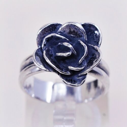 Size 7.25, Silpada Oxidized Sterling Silver Rose Bud Flower Band Ring R2207