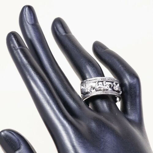 Sz 10, Vtg Sterling Silver Handmade Ring 925 Silver Band W/ Elephant Embossed
