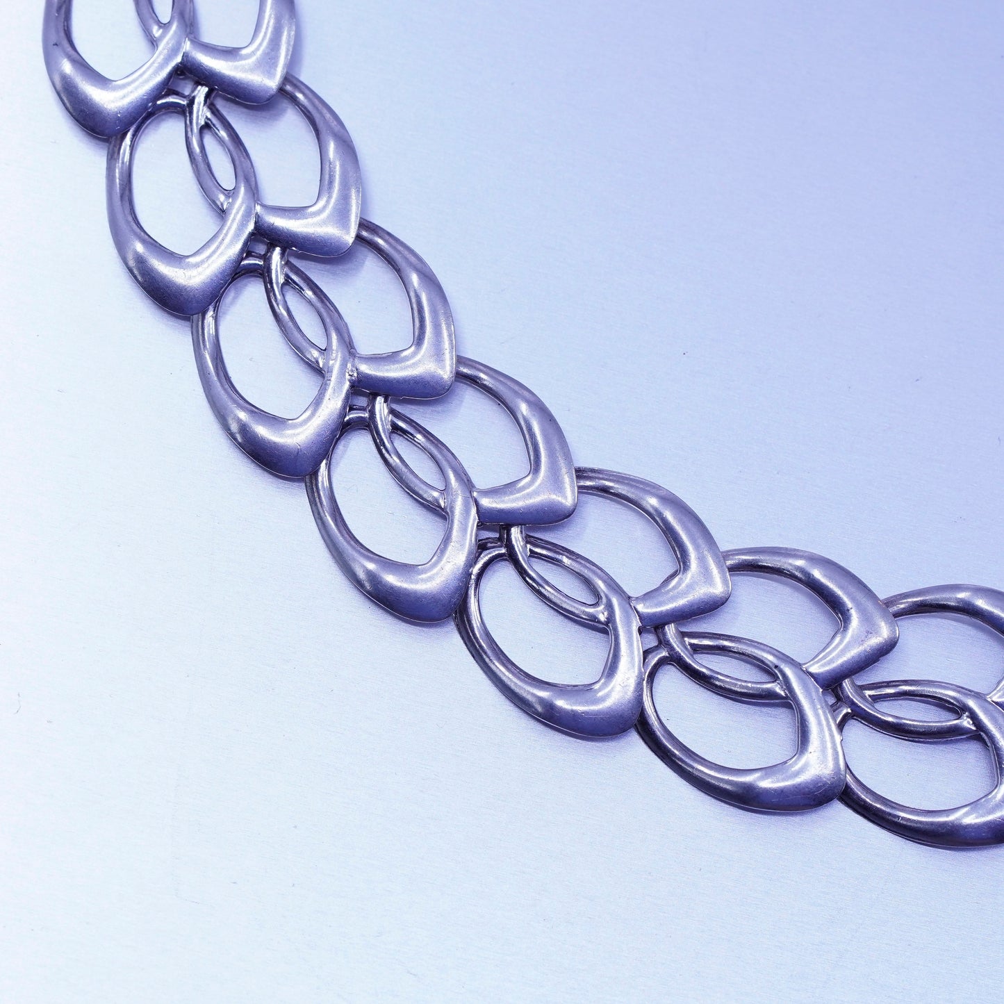 7”, Vintage Italy Sterling 925 silver handmade bracelet, double circle chain