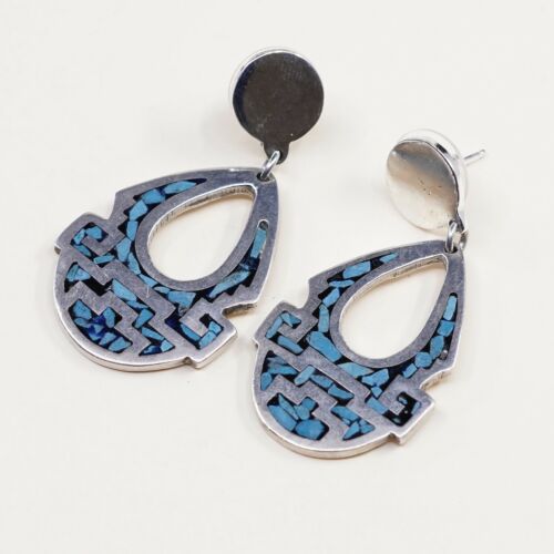 Amazing handmade Sterling Silver earrings, 925 Turquoise Teardrop Dangles