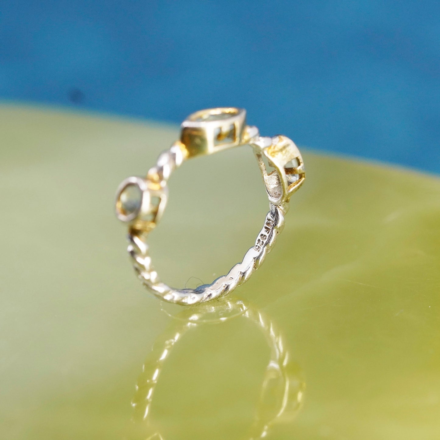 Size 6, vintage Sterling silver handmade ring, 925 stackable ring w/ blue topaz