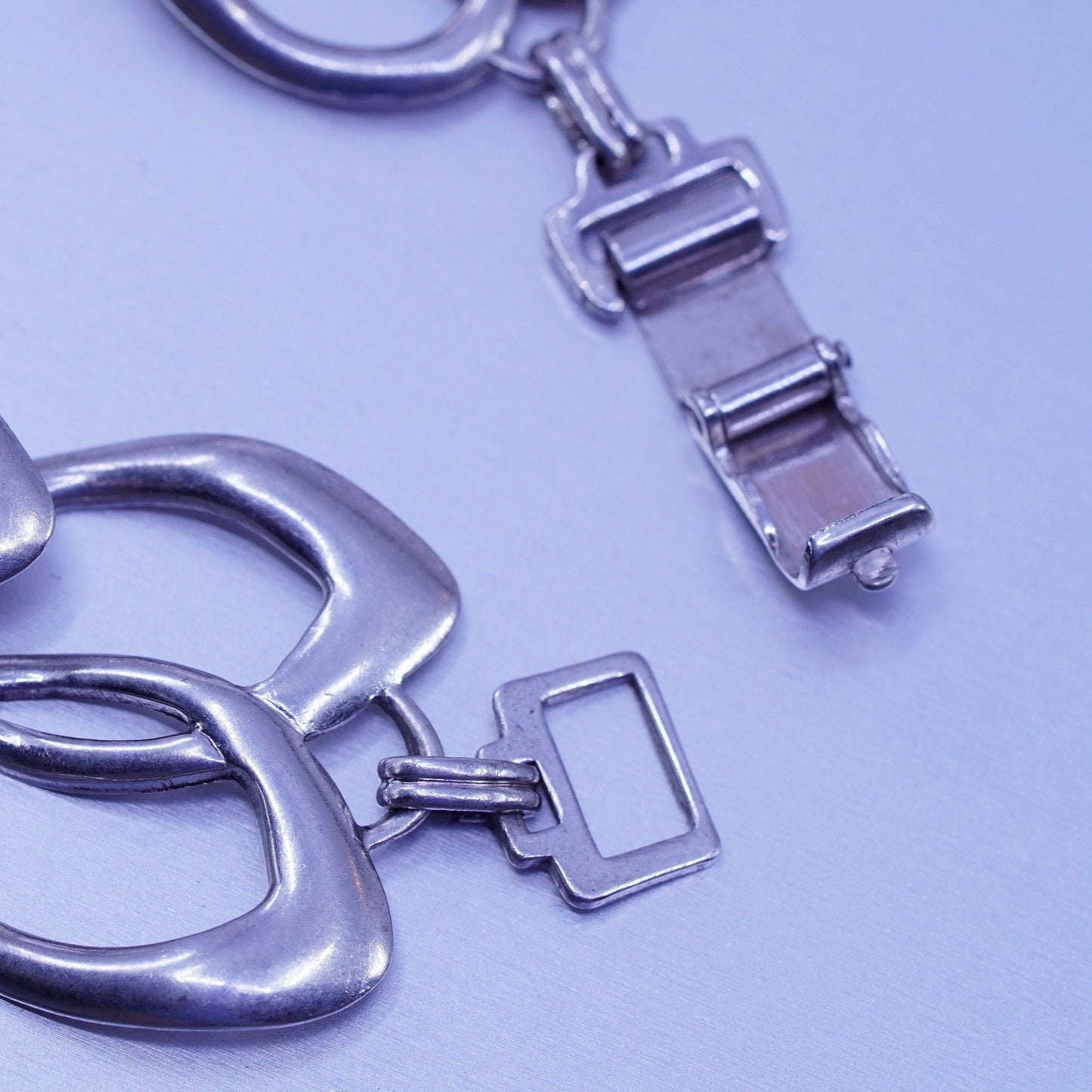 7”, Vintage Italy Sterling 925 silver handmade bracelet, double circle chain