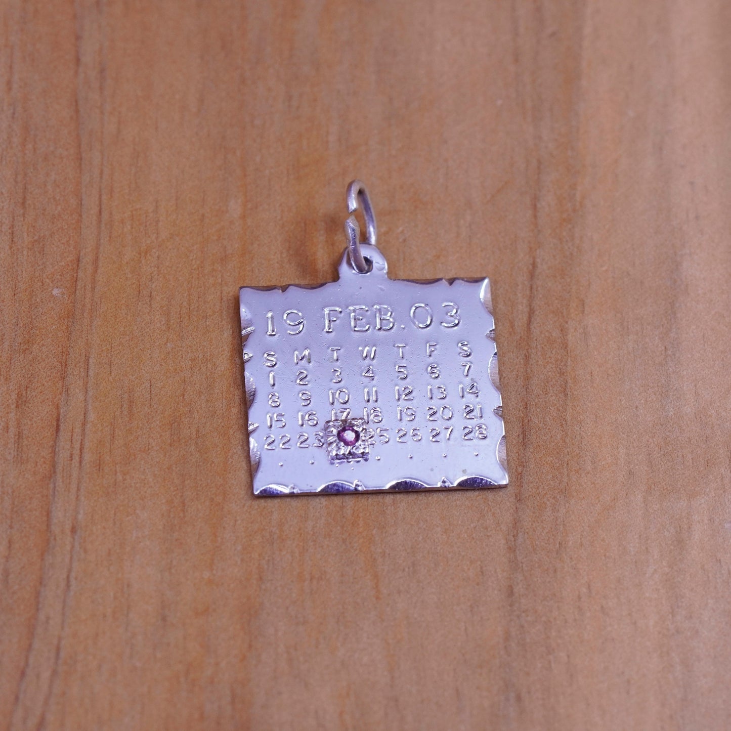 sterling silver handmade pendant, 925 19 03 Calendar charm birthstone amethyst