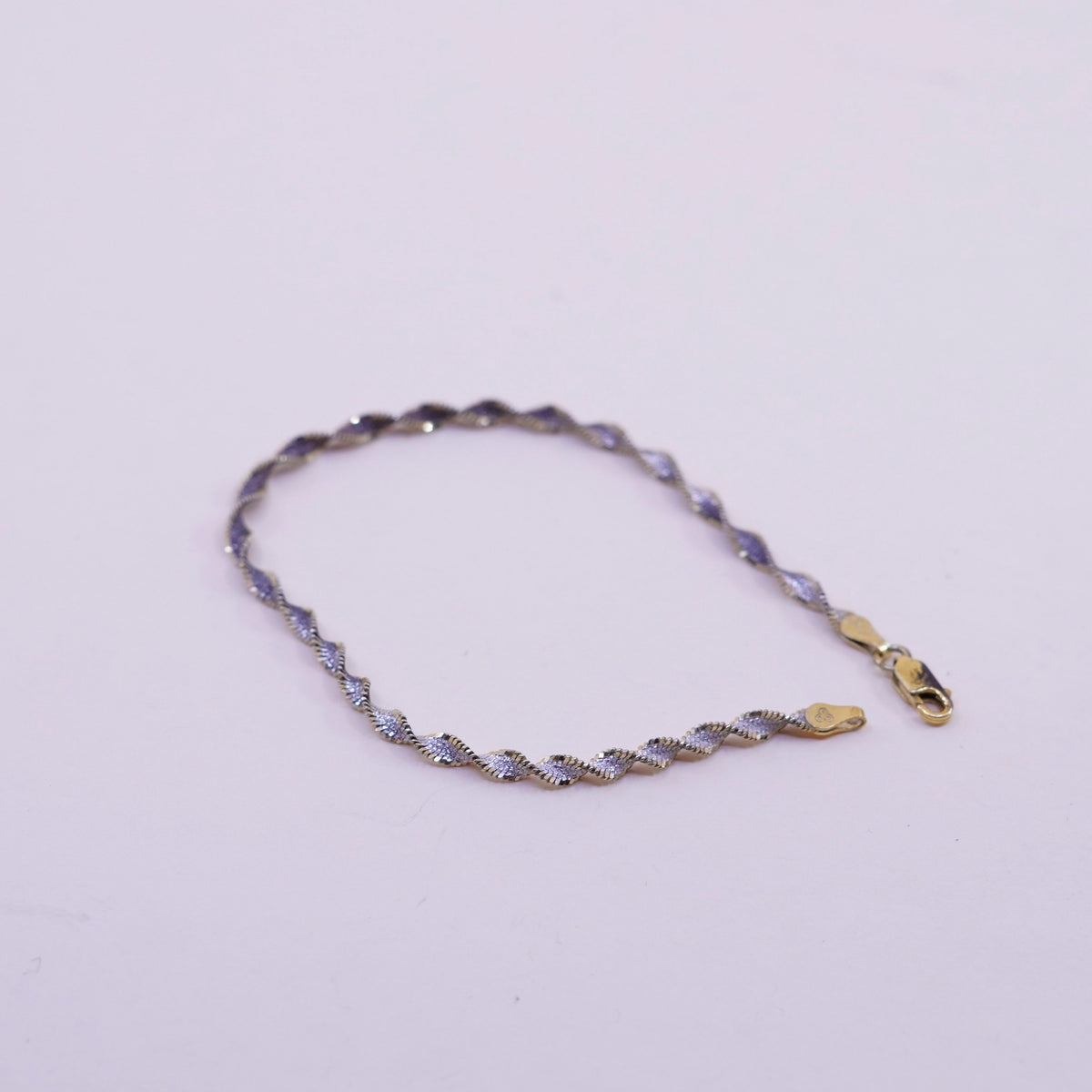 7.75”, vermeil gold sterling silver bracelet, 925 twisted herringbone chain