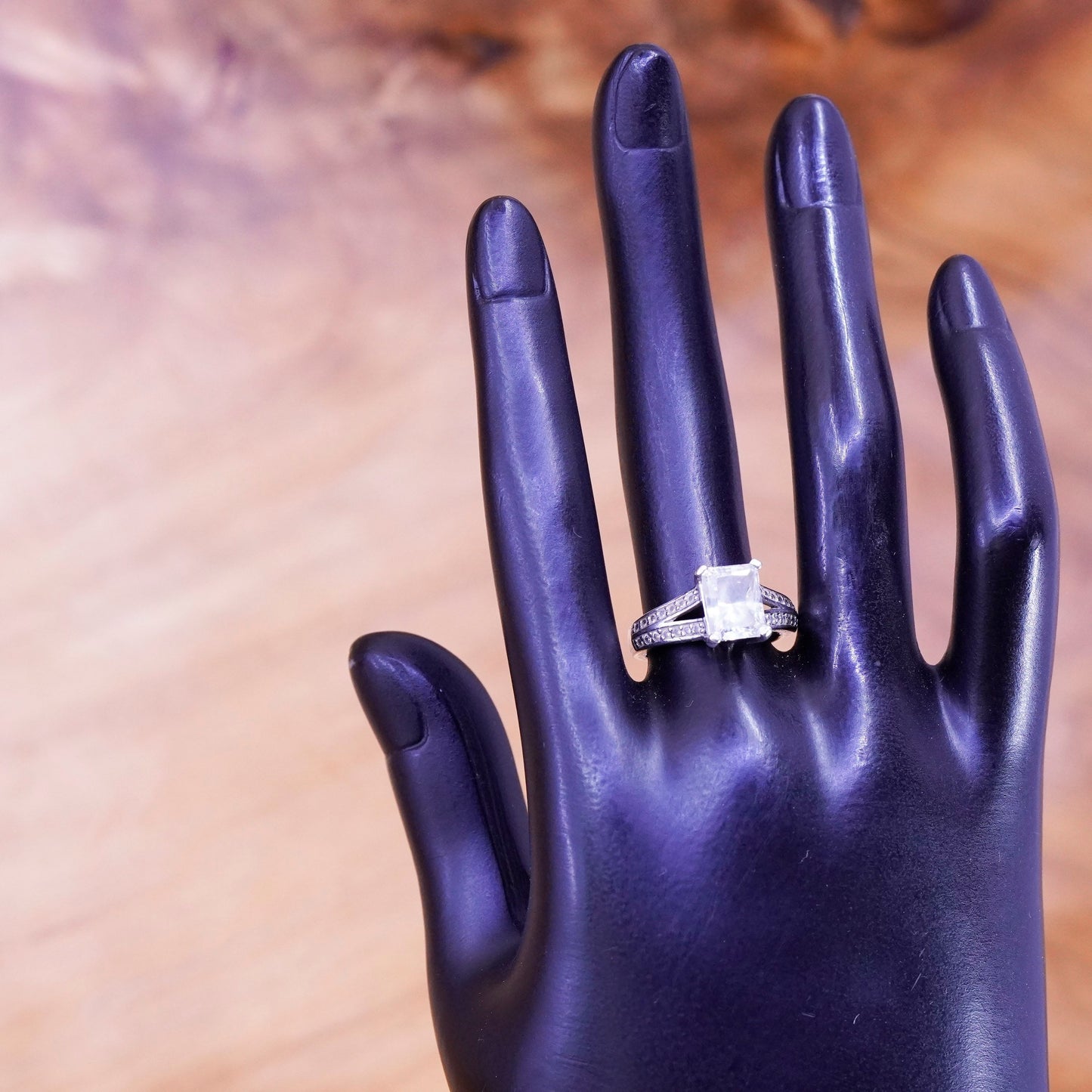 Size 6, vintage Sterling 925 silver anniversary engagement ring with cluster cz