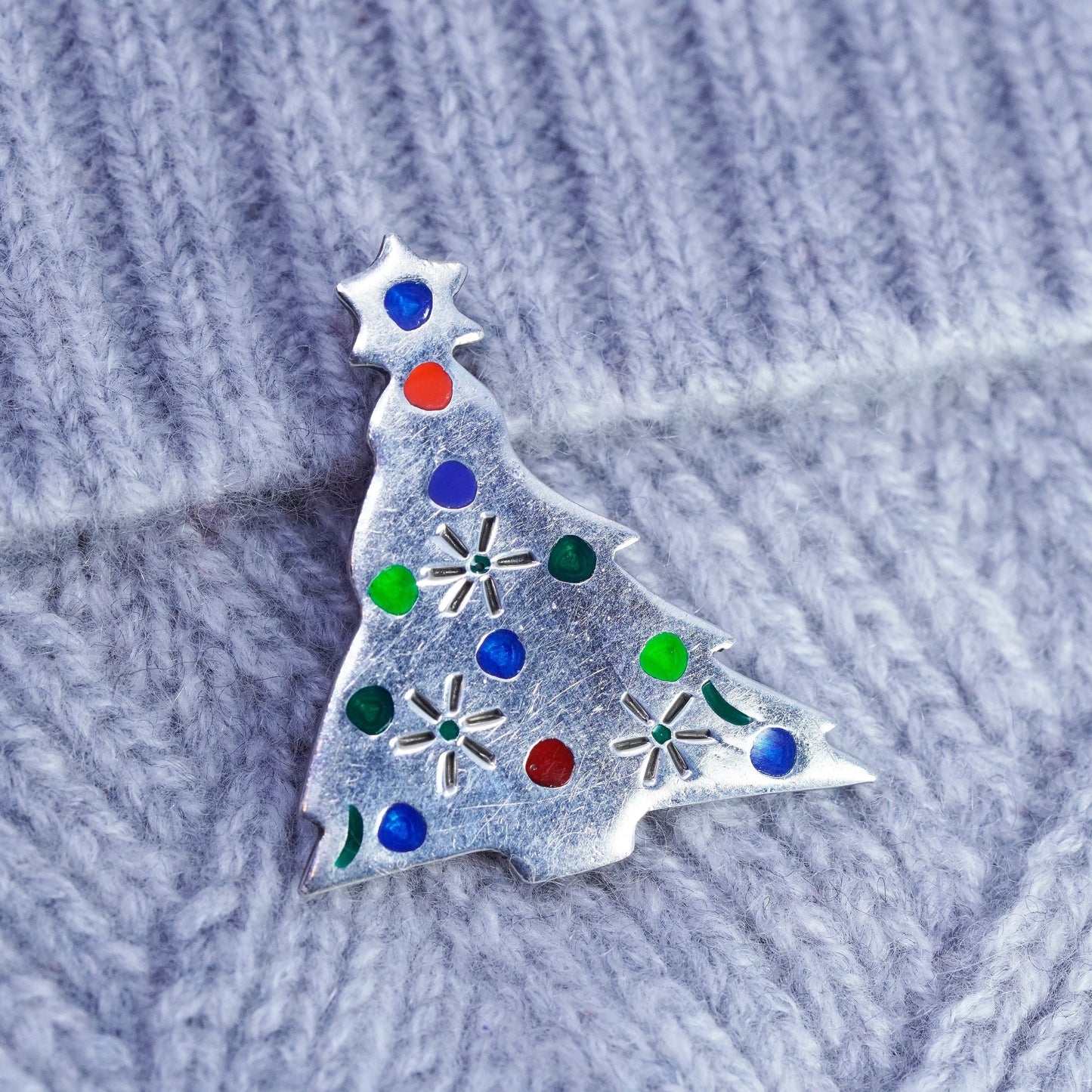 Mexico sterling silver handmade brooch, 925 Christmas tree with colorful dots